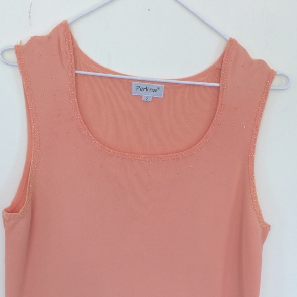 Nice Orange color rayon Knit Beaded Tank Top Squareish round neck US size M - Picture 3 of 5